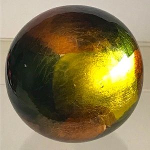 Large Decorative Glass Metallic Sphere Orb Goldish Green Rustic Orange Marble